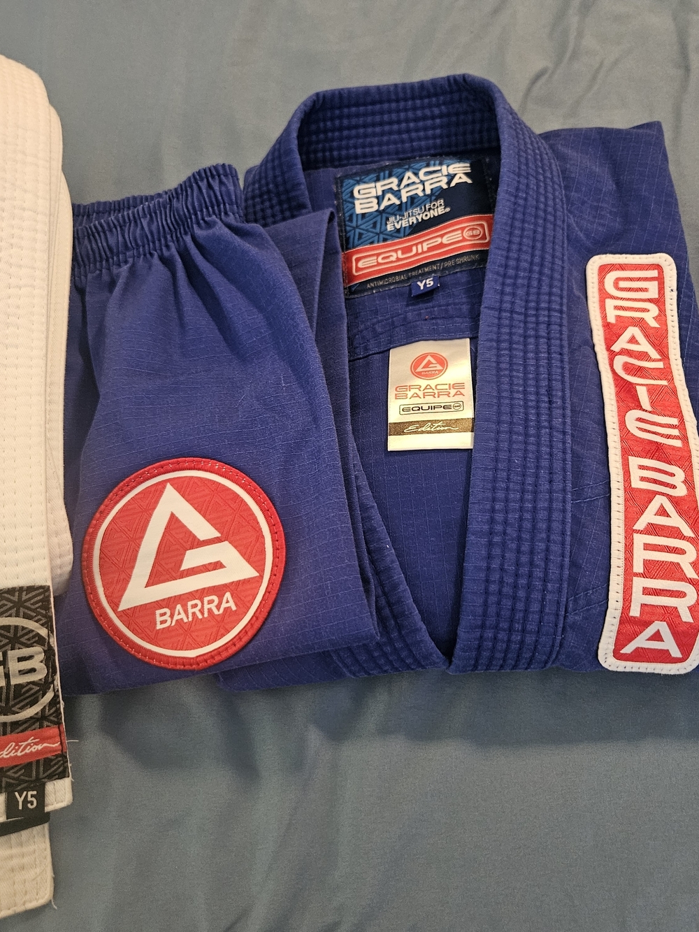 Gracie Barra Blue Jiu-Jitsu Gi with Red Patches, Size Y5